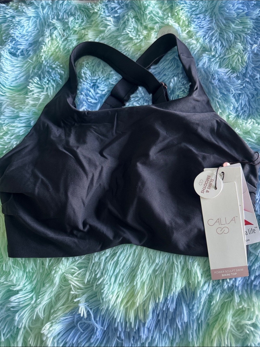 CALIA by Carrie Underwood Power Sculpt Swim Black Bikini Top